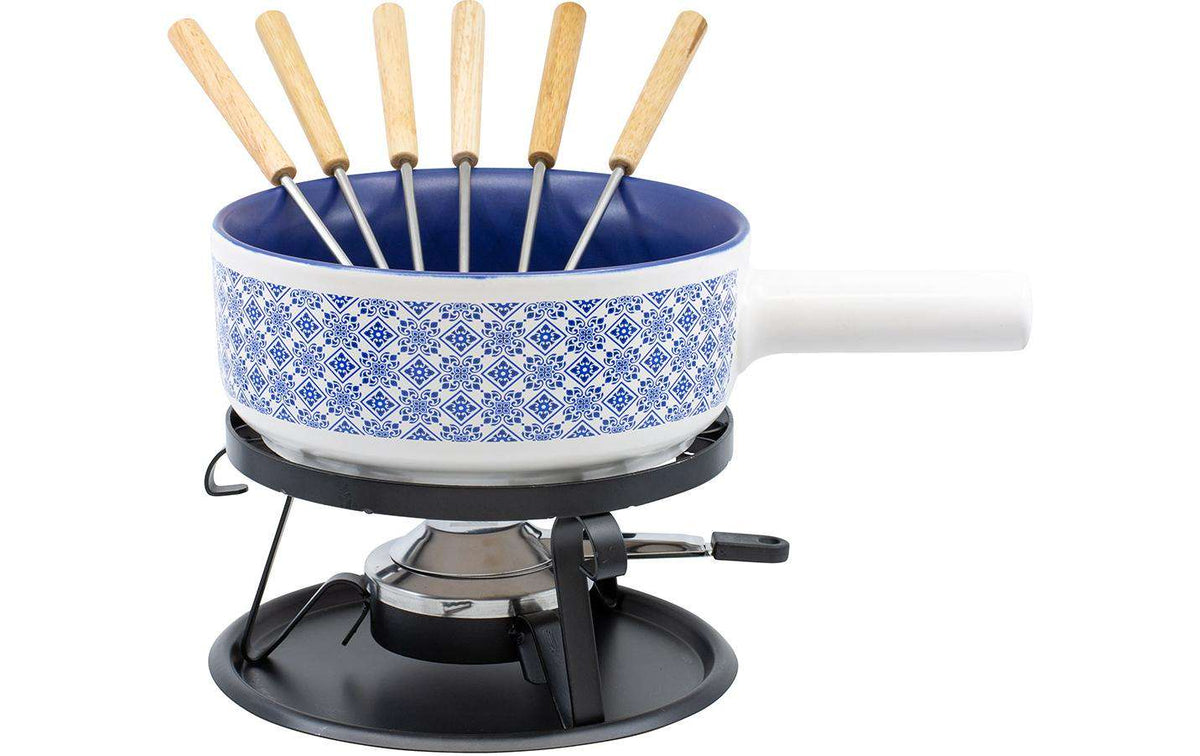 Kadastar Käsefondue-Set Kacheln 9 Teile, Blau/Weiss