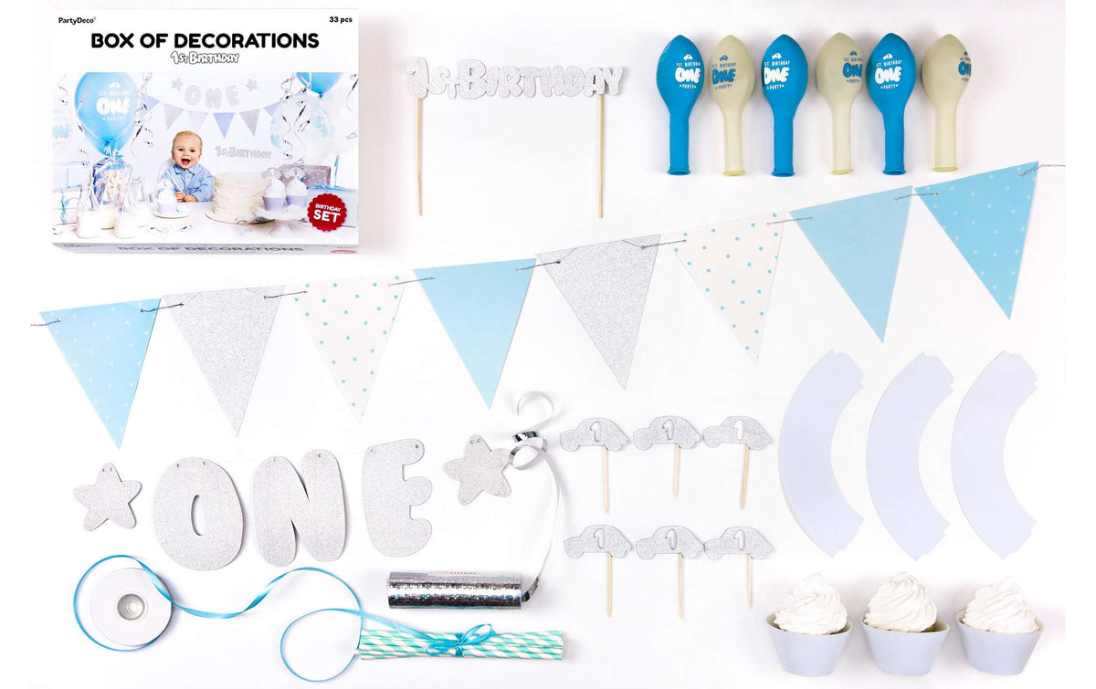 Partydeco Partyset 1st Birthday silber 9-teilig, Silber, Blau