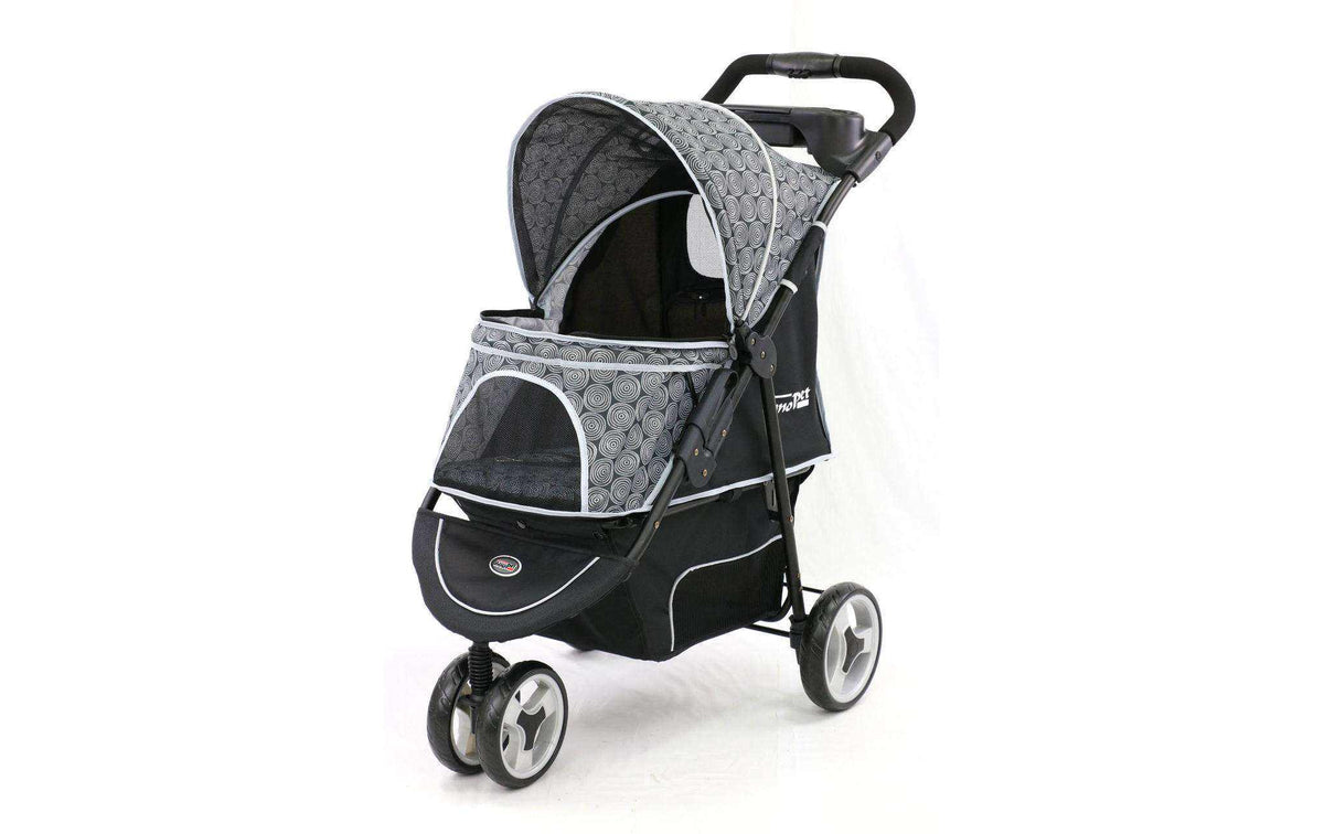 InnoPet Buggy Allure Tiertransportbox in Schwarz und Grau mit Verdeck und drei Rädern