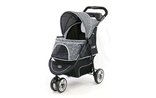 InnoPet Buggy Allure Tiertransportbox in Schwarz und Grau mit Verdeck und drei Rädern