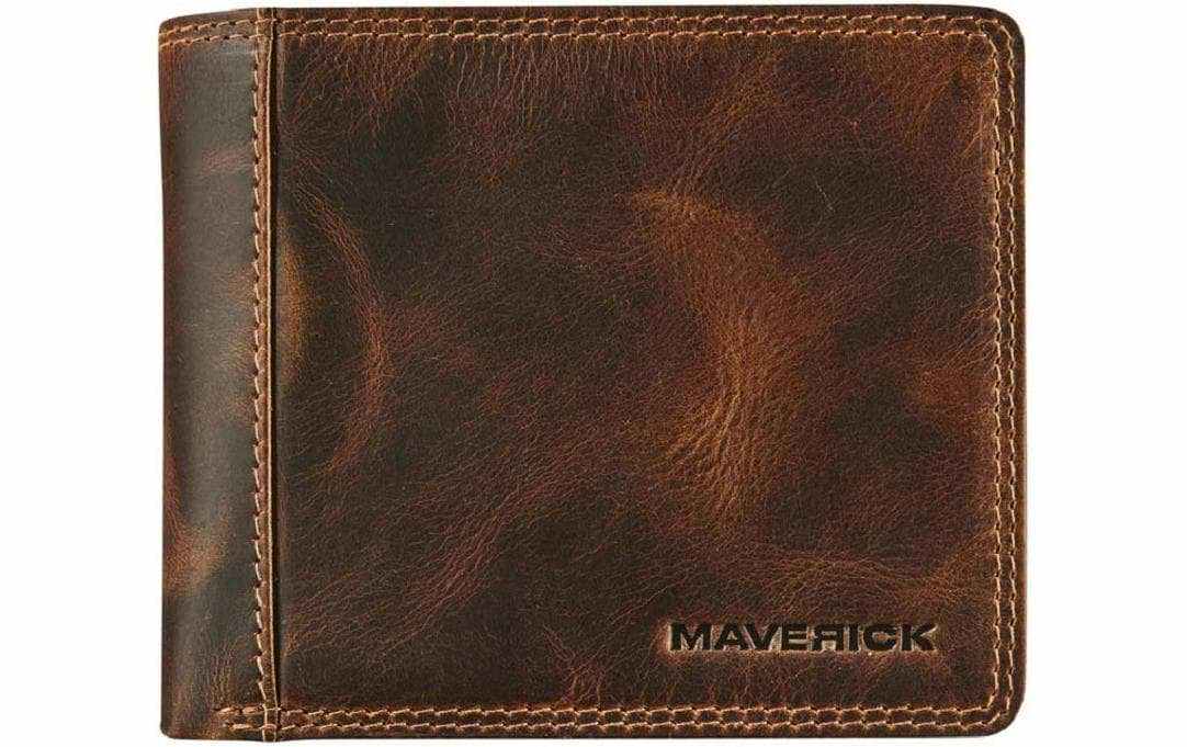 Maverick Original Portemonnaie aus braunem Leder mit Ziernähten und eingeprägtem Logo