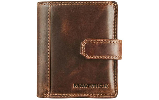 Kompaktes Portemonnaie aus braunem Leder mit Steckverschluss und eingeprägtem Maverick-Logo