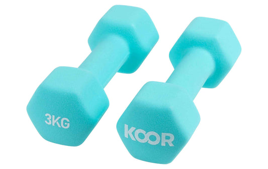 KOOR-Kurzhantel-Set mit zwei türkisfarbenen Hanteln, jeweils 3 kg