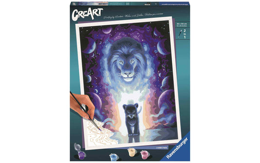 Ravensburger CreArt Malset mit Löwenmotiv, Leinwand mit nummerierten Feldern und Pinsel