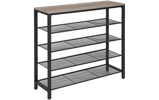VASAGLE Schuhregal mit 4 Ablagen, 100 x 30 x 92,5 cm, Schwarz/Grau