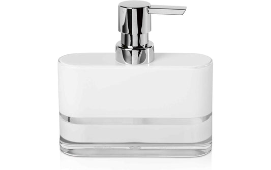 Möve Seifenspender Line, weißer rechteckiger Behälter mit glänzendem Chromspender, 250 ml
