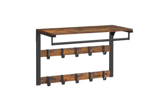 VASAGLE Wandgarderobe mit Ablage 65 x 30 x 42 cm Schwarz/Braun