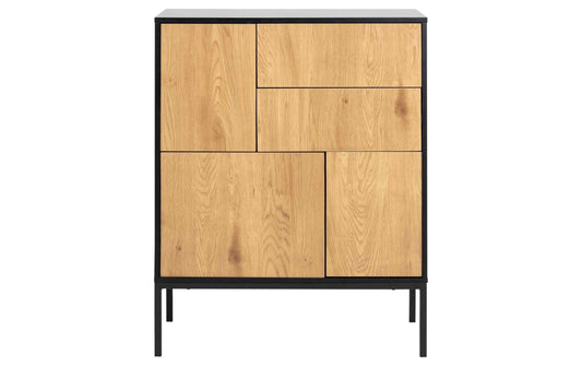 AC Design Seaford Kommode in Schwarz und Natur mit vier Türen, zwei Schubladen und Metallbeinen