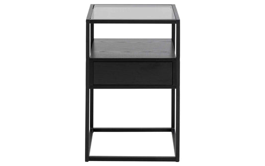 AC Design Nachttisch Randolf Glas/Stahl/MDF, 40x35x60cm, Schwarz