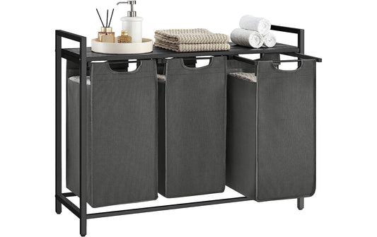 VASAGLE Wäschekorb mit Ablage, 3 x 38 l, Schwarz