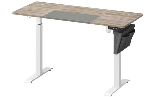 Songmics Bürotisch weiss-grau-beige mit Platte 140x60cm, 1 Ablagefach