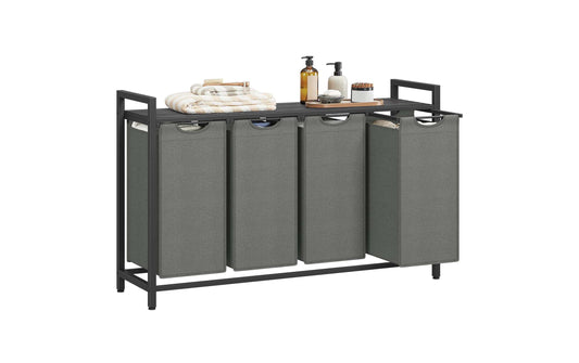 VASAGLE Wäschesortierer mit Ablage, 4 x 40 l, Grau/Schwarz