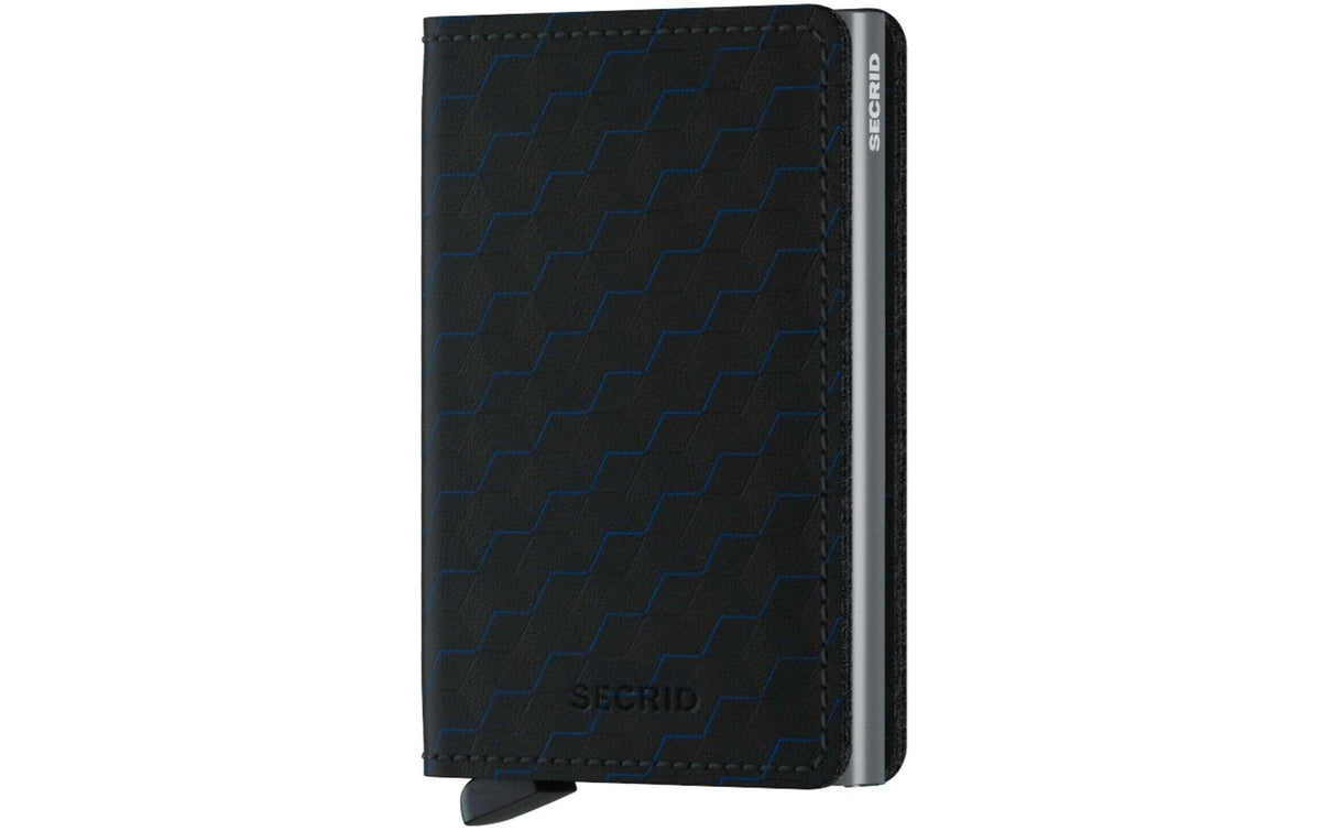 SECRID Slimwallet in Schwarz mit blauem Muster und silberfarbener Kante