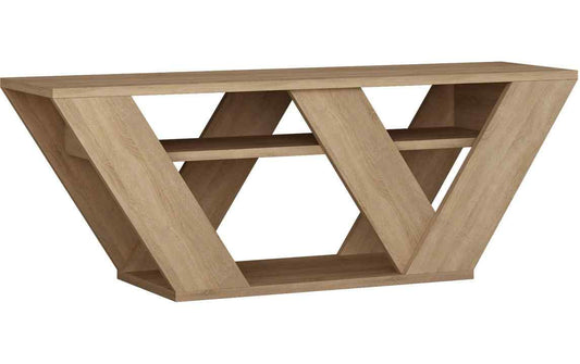 TV-Möbel Pipralla in Eiche mit geometrischen Seiten und offenen Ablagefächern
