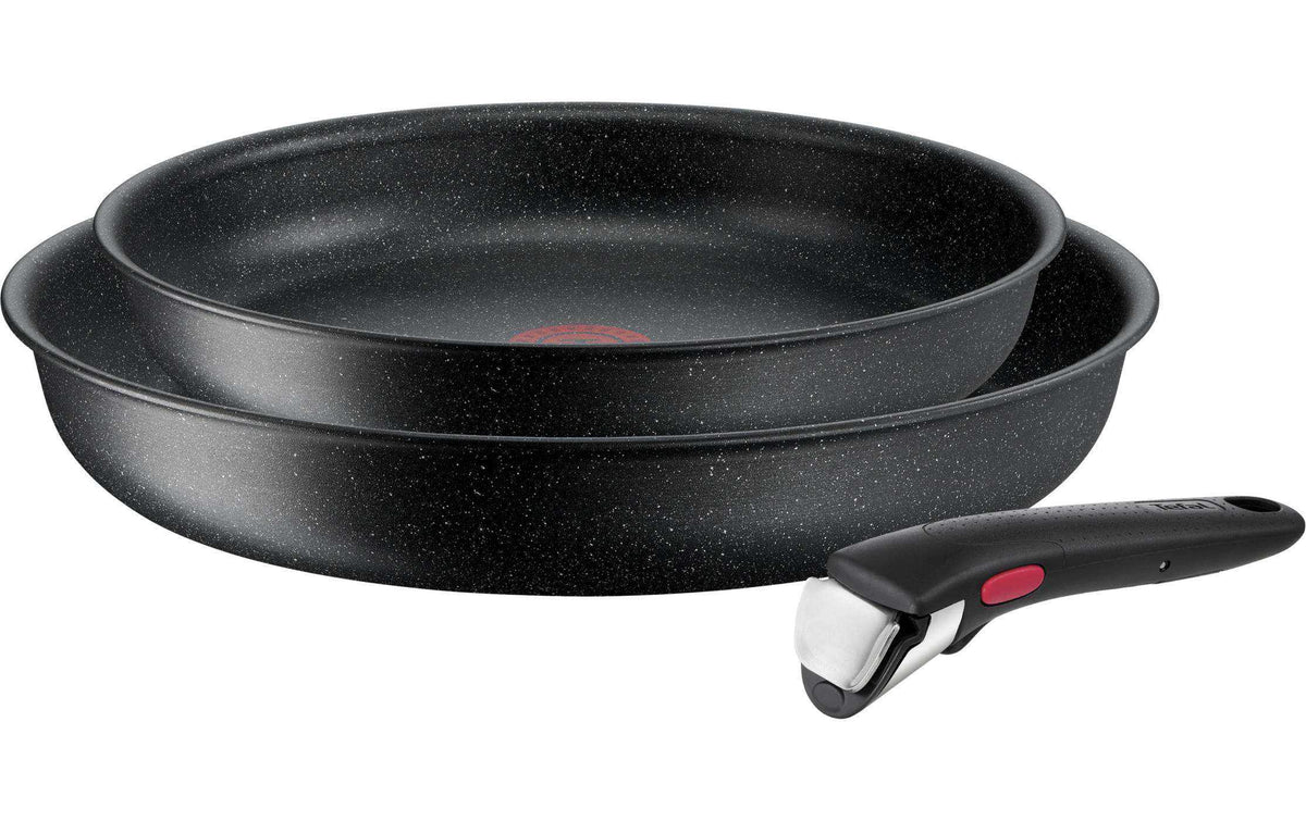 Tefal Ingenio Black Stone Pfannenset mit zwei schwarzen Pfannen und abnehmbarem Griff