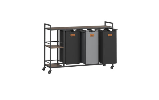 VASAGLE Wäschekorb mit Ablage, 3 x 50 l, Schwarz/Grün