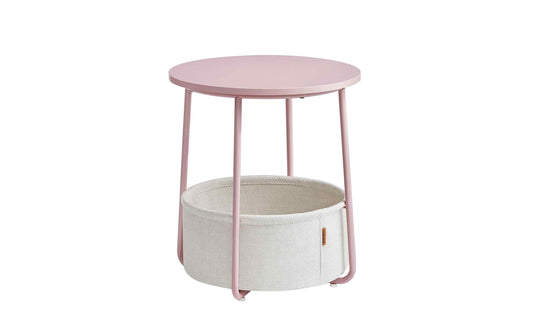 VASAGLE Beistelltisch 45 x 50 cm mit Korb, Rosa/Beige