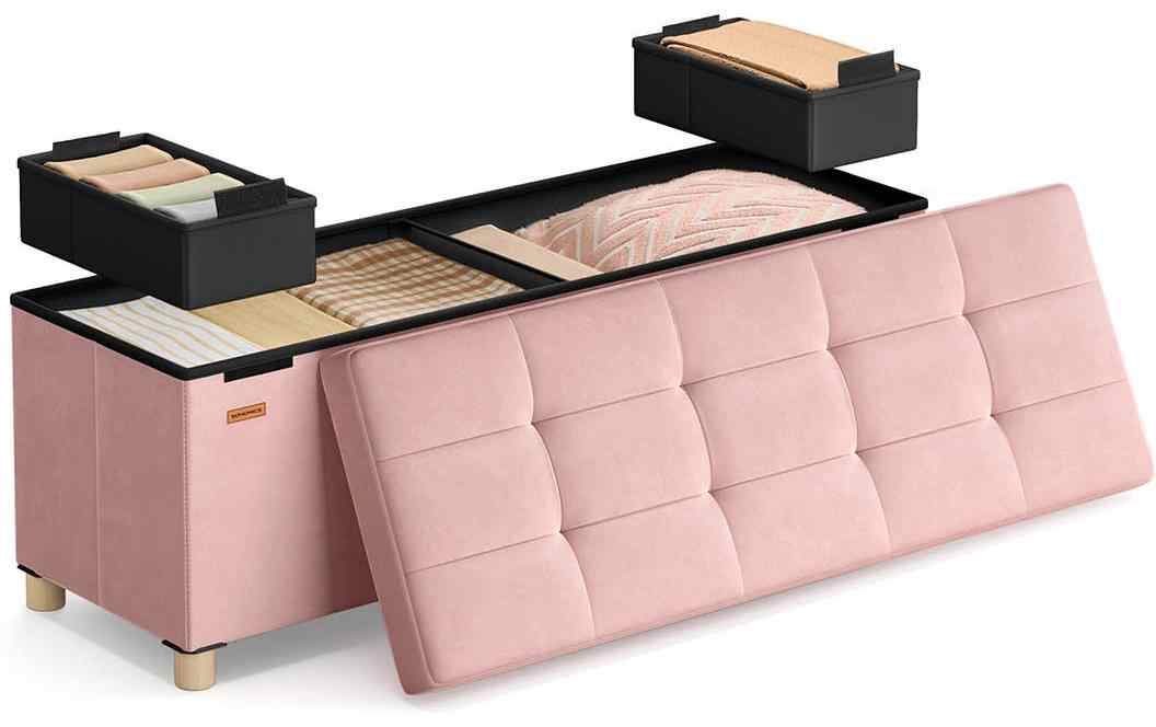 Songmics Sitztruhe Ottomane 110 x 40 cm, Rosa