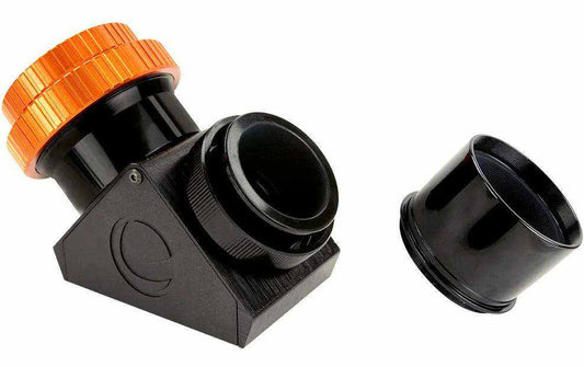 Celestron 2-Spiegel-Diagonal mit schwarzem Gehäuse, orangefarbenem Drehverschluss und separater Okularhülse