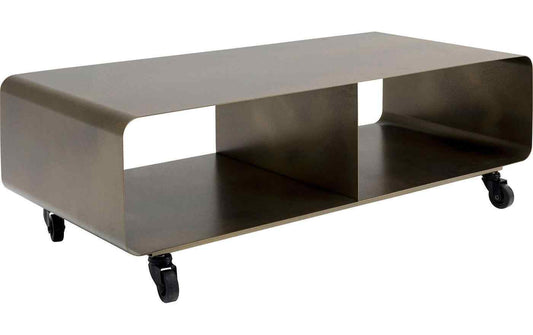 Kare TV- und Hifi-Möbel Lounge M aus bronzefarbenem Metall mit zwei Fächern und Rollen