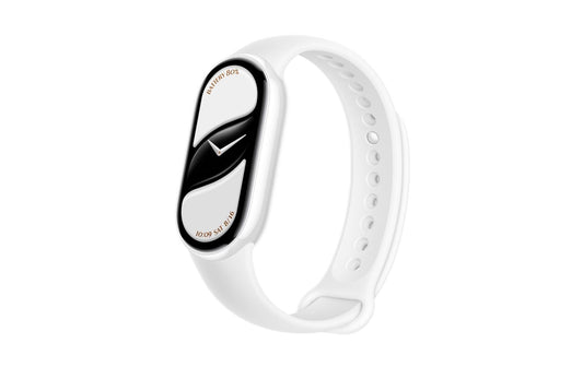 Xiaomi Smart Band 10 Fitnessarmband in Weiß mit glänzendem Display und gelochtem Armband