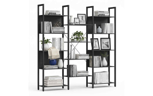 Schwarzes Industrial-Regal mit 14 Ablagen und offenem Metallgestell