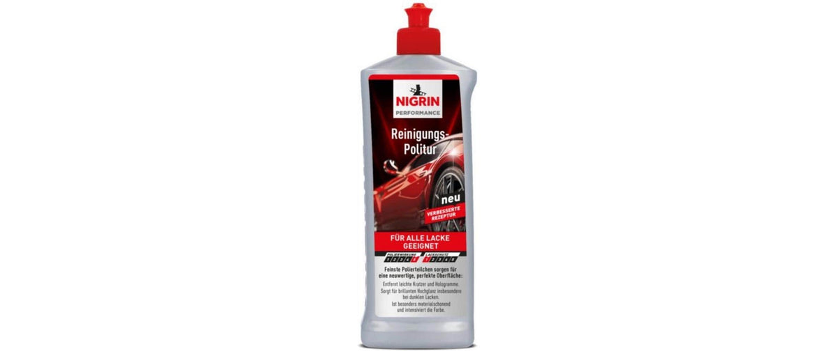 NIGRIN Reinigungspolitur Performance, 500 ml, in grauer Flasche mit rotem Verschluss