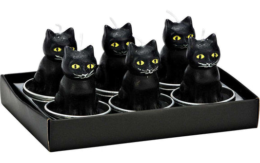 G. Wurm Teelichter Katze 6 Stück, Schwarz