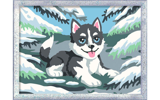Ravensburger Malen nach Zahlen mit frechem Husky in Schwarz, Weiß und Grau