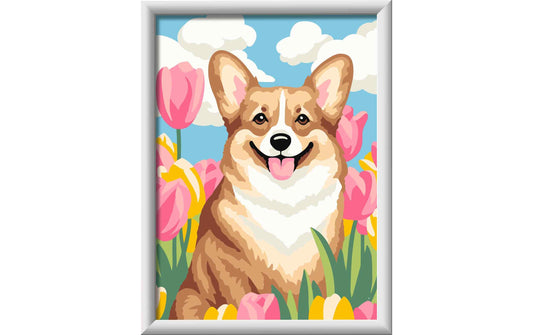 Ravensburger Malen nach Zahlen Corgi im Blütenmeer 26.3 x 20.5 cm