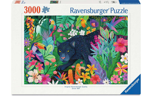 Ravensburger Puzzle mit schwarzem Panther im blühenden Dschungel, 3000 Teile