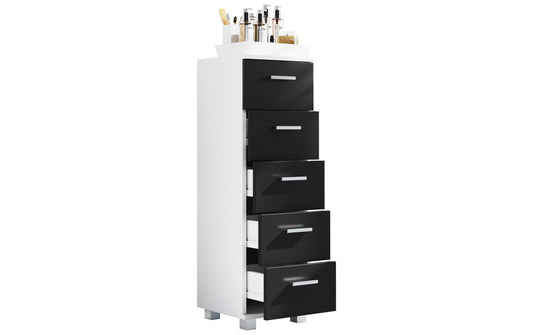 VCM Badzimmer Schubladenschrank Zalo Weiss/Schwarz 30 x 94 cm Spanplatte, Grundmaterial: Holz