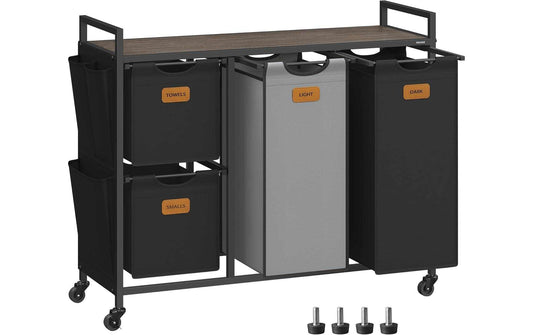 VASAGLE Wäschekorb mit Ablagen 150 l, Schwarz