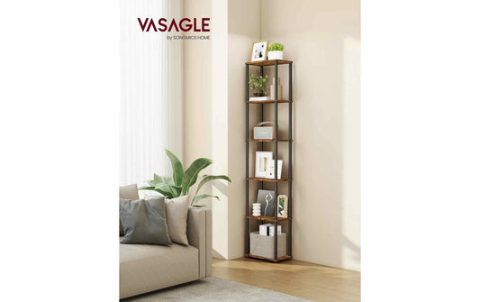 VASAGLE Standregal Schwarz/Braun, 38 x 23.8 x 173 cm
