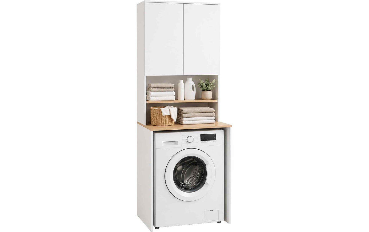 Relaxdays Waschmaschinenüberbauregal 68 x 188,5 cm Weiss/Braun
