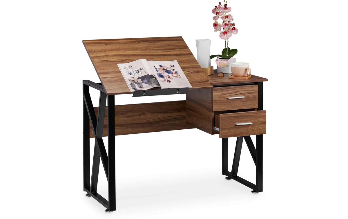 Relaxdays Schreibtisch neigbar braun, schwarz, 75x110x55cm (HxBxT)