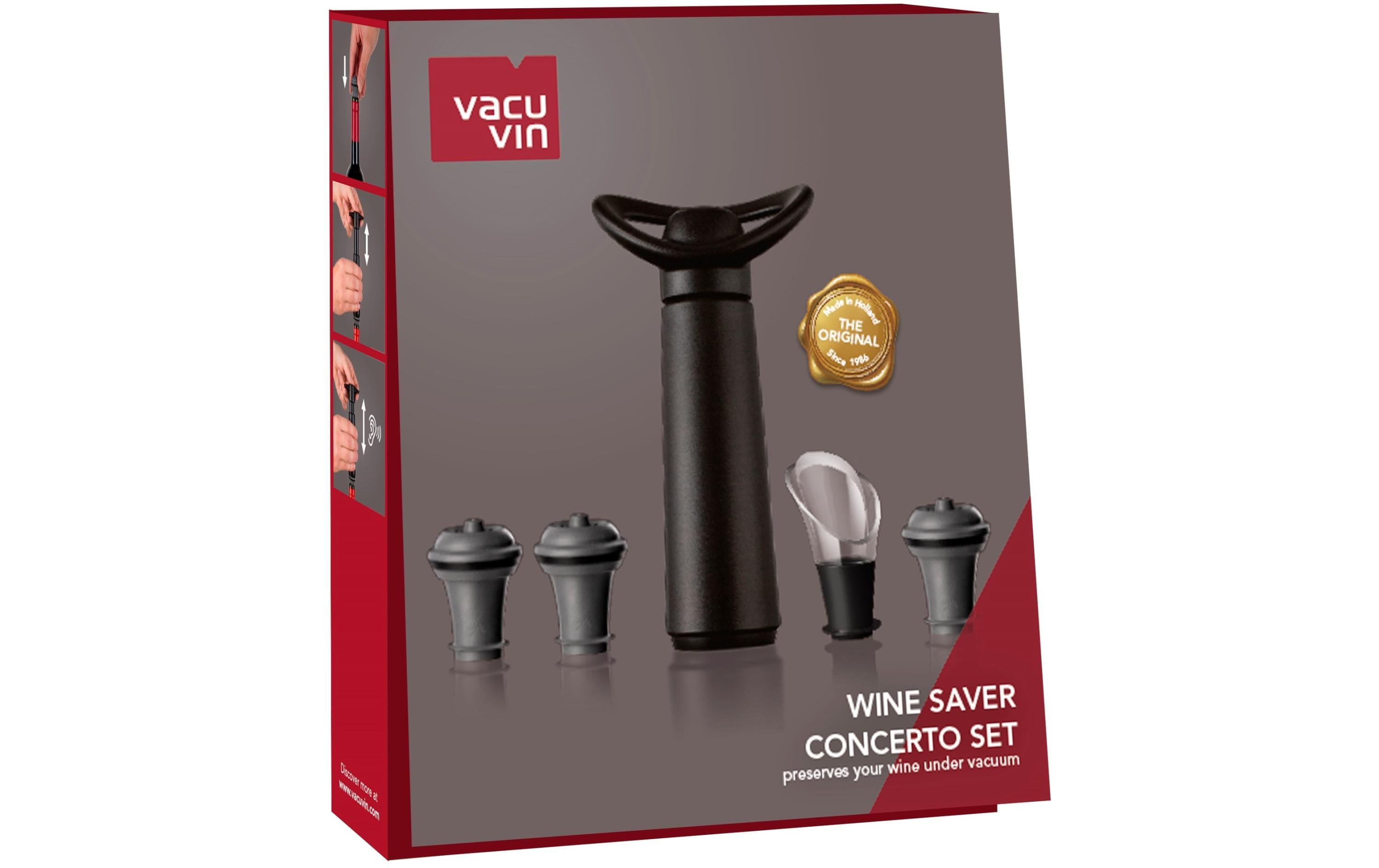Vacu Vin Wine Saver Concerto Set schwarze Pumpe + 3 Zapfen + 1 Ausgiesser