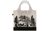 Trendform Tasche aus hellem Stoff mit schwarzem Wald-Scherenschnitt und kurzen Henkeln