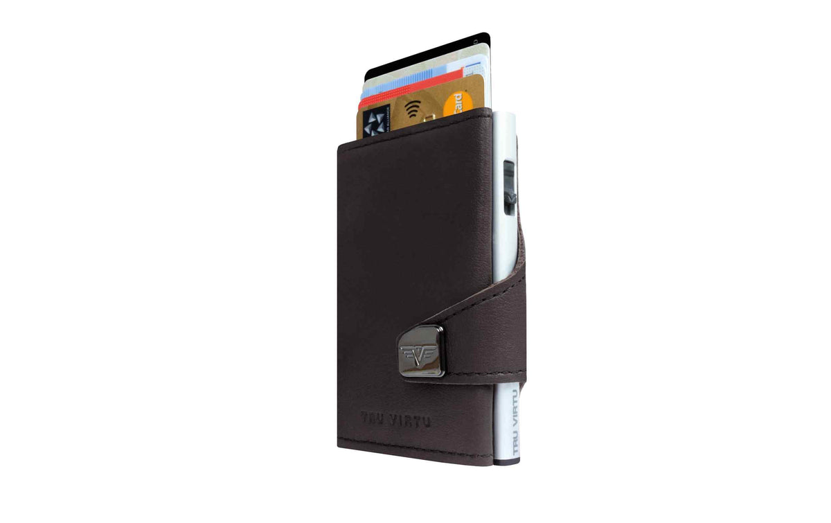 TRU VIRTU Portemonnaie Click & Slide aus braunem Leder mit RFID-Schutz und Kartenfach