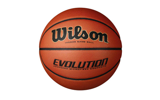 Wilson Basketball Evolution Spielball Größe 7 in Orange mit schwarzen Rillen und Aufdruck