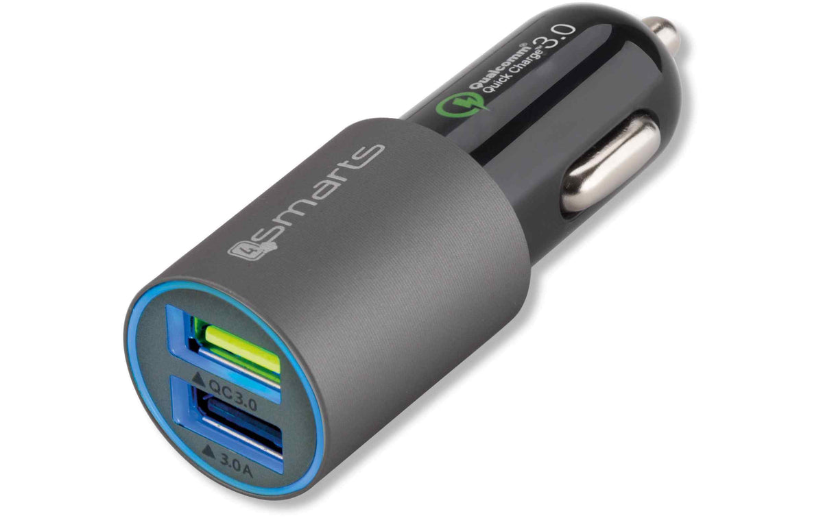 4smarts Autoladegerät in Mattgrau mit zwei USB-Anschlüssen und Quick Charge 3.0