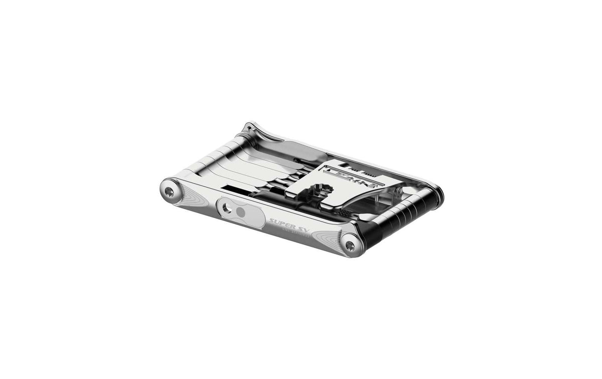 Lezyne Super SV 23 Multitool aus silberfarbenem Metall, flach zusammengeklappt