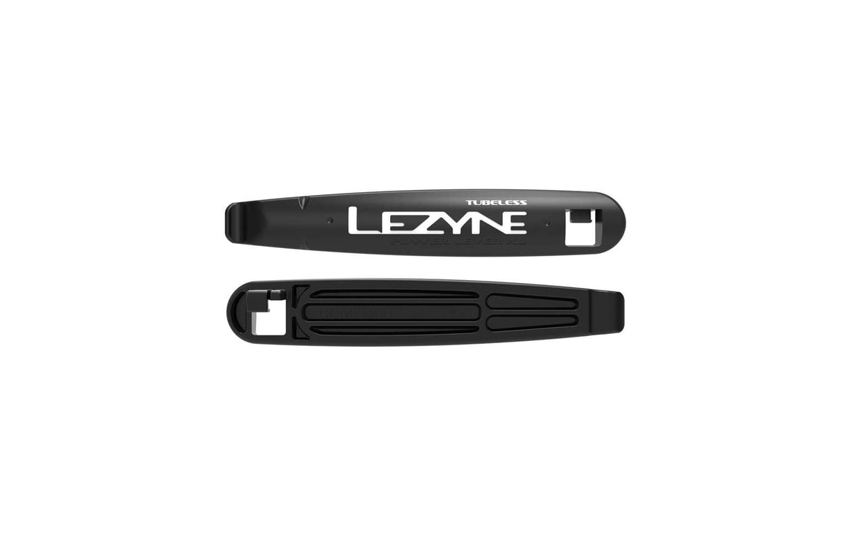 Lezyne Tubeless-Reifenheber aus schwarzem Kunststoff, Vorder- und Rückseite mit Aussparungen