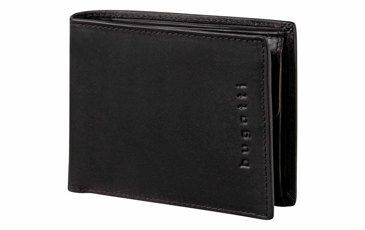 Bugatti Romano Geldbörse aus schwarzem Leder mit RFID-Schutz und geprägtem Logo