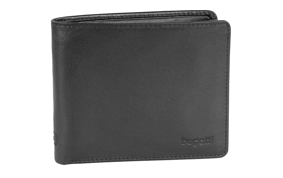 Bugatti Primo Geldbörse aus schwarzem Rindsleder, geschlossen mit dezenter Logo-Prägung