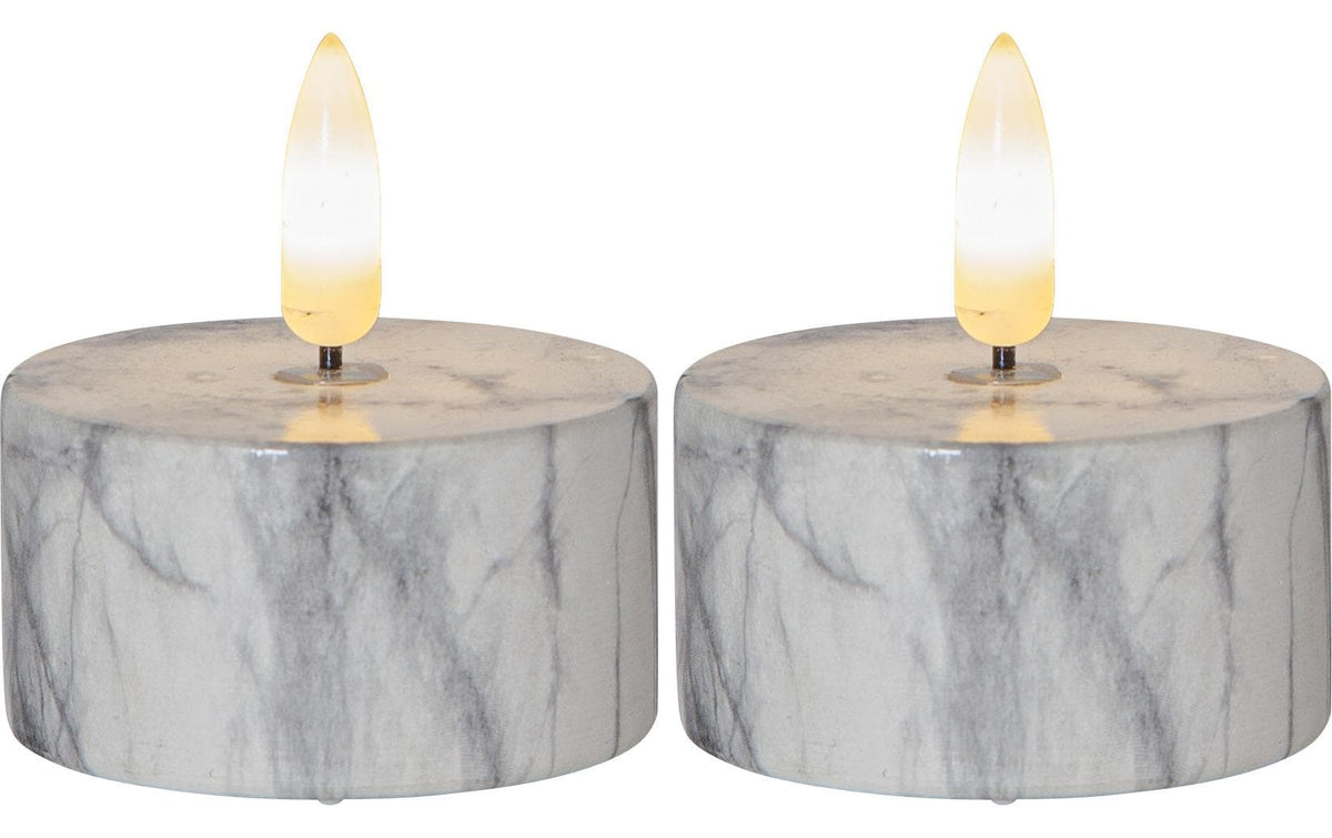 Star Trading LED Teelichter Set Flame Marble Ø 5.5 x 6 cm, Grau, 2 Stk