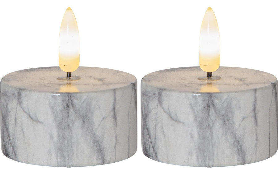 Star Trading LED Teelichter Set Flame Marble Ø 5.5 x 6 cm, Grau, 2 Stk