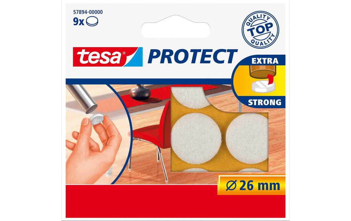tesa Filzgleiter Protect Ø 26 mm 9 Stück, Weiss