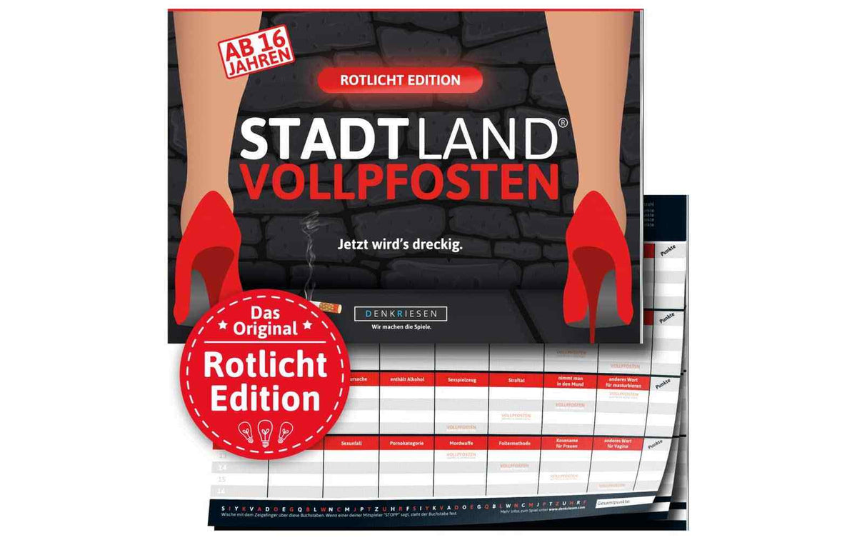 Denkriesen Partyspiel STADT LAND VOLLPFOSTEN – Rotlicht Edition