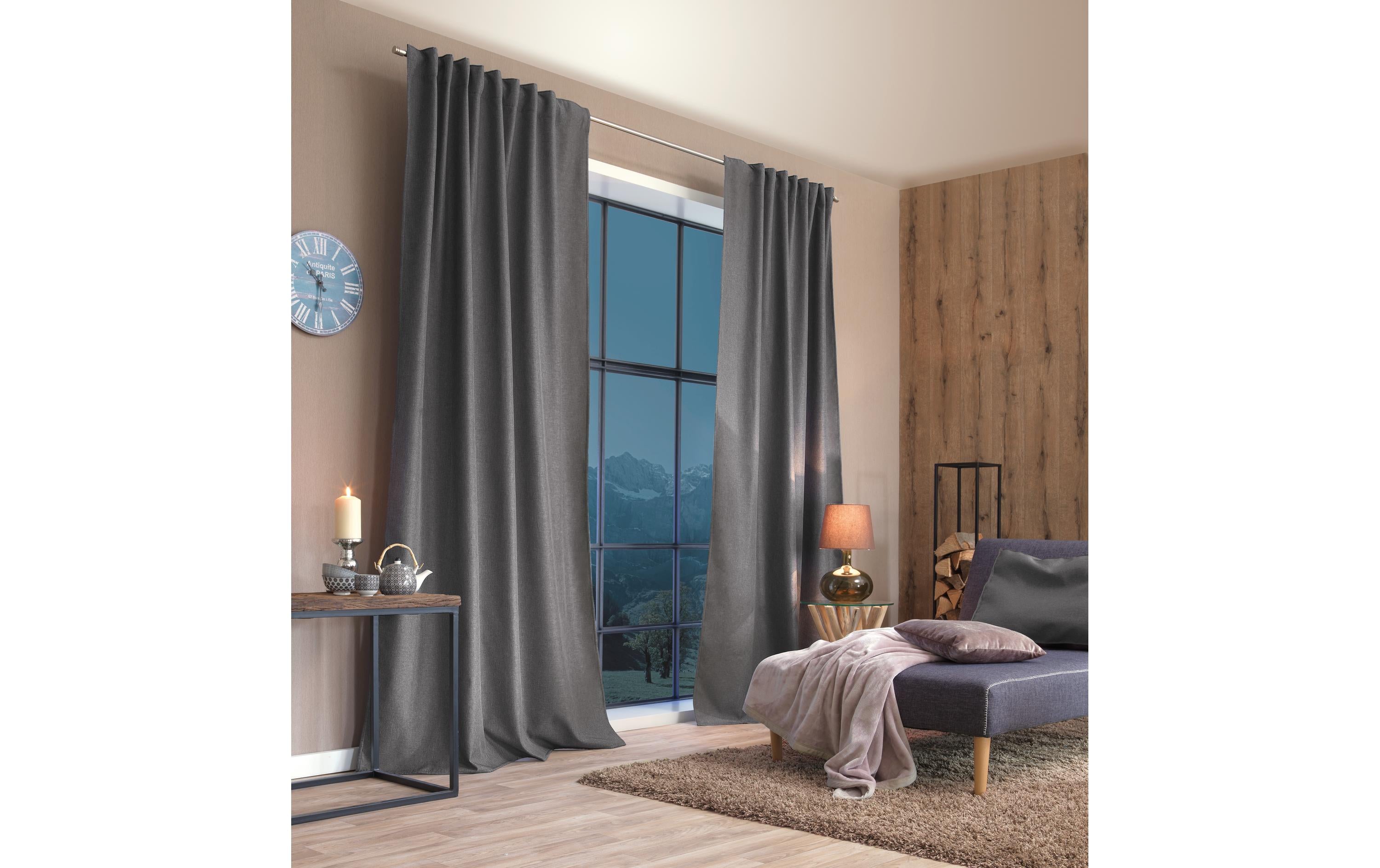 Stotz Fertigvorhang mit Faltenband Deko Thermo, Samedan 135 x 225 grau, 100% PES